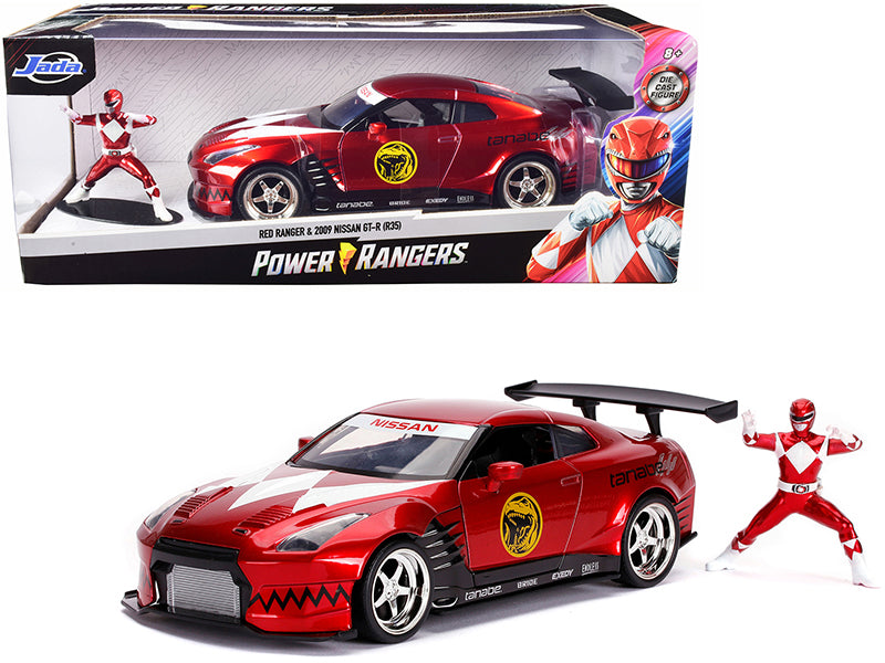 2009 Nissan GT-R (R35) Candy Red and Red Ranger Diecast Figurine 'Power Rangers' 1/24 Diecast Model Car by Jada