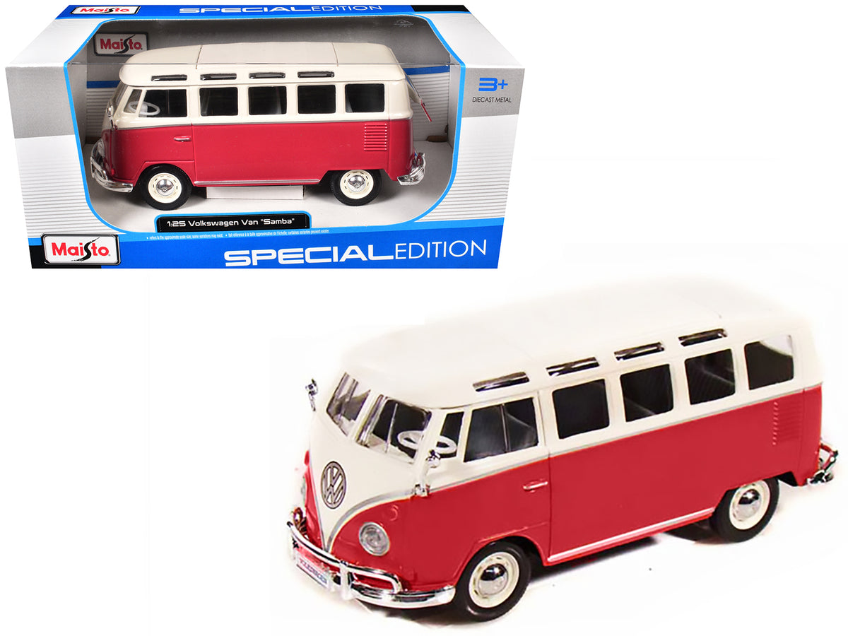 Volkswagen Van Samba Bus Red and White 1/25 Diecast Model by Maisto