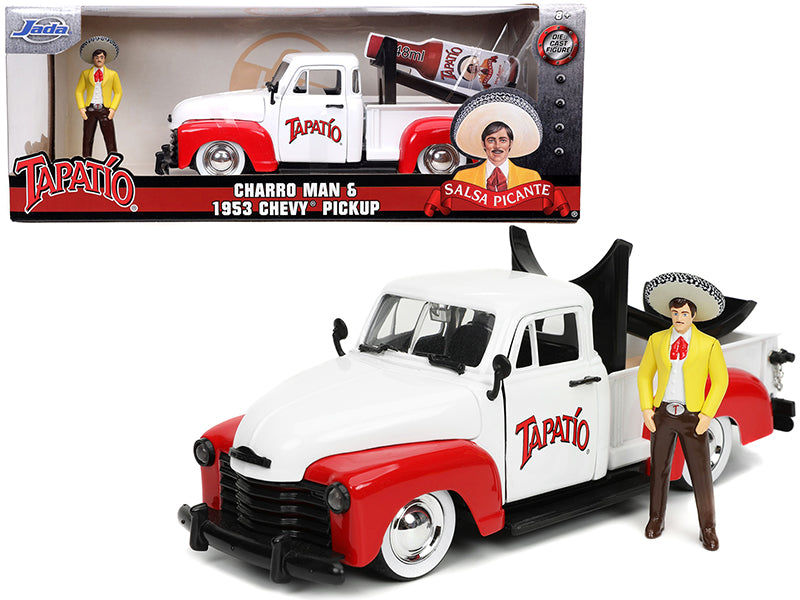 1953 Chevrolet Pickup Truck White and Red with Charro Man Diecast Figurine 'Tapatio' 1/24 Diecast Model Car by Jada