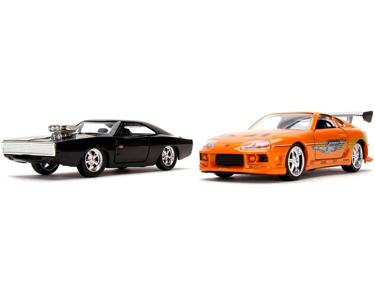 Dom's Dodge Charger R/T Black and Brian's Toyota Supra Orange Set of 2 pieces '25 Years of Fast & Furious' Series 1/32 Diecast Model Cars by Jada