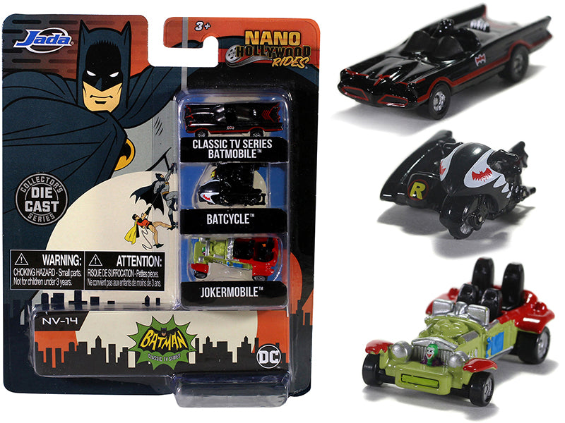 'Batman' (1966-1968) Classic TV Series 3 piece Set 'Nano Hollywood Rides' Diecast Models by Jada
