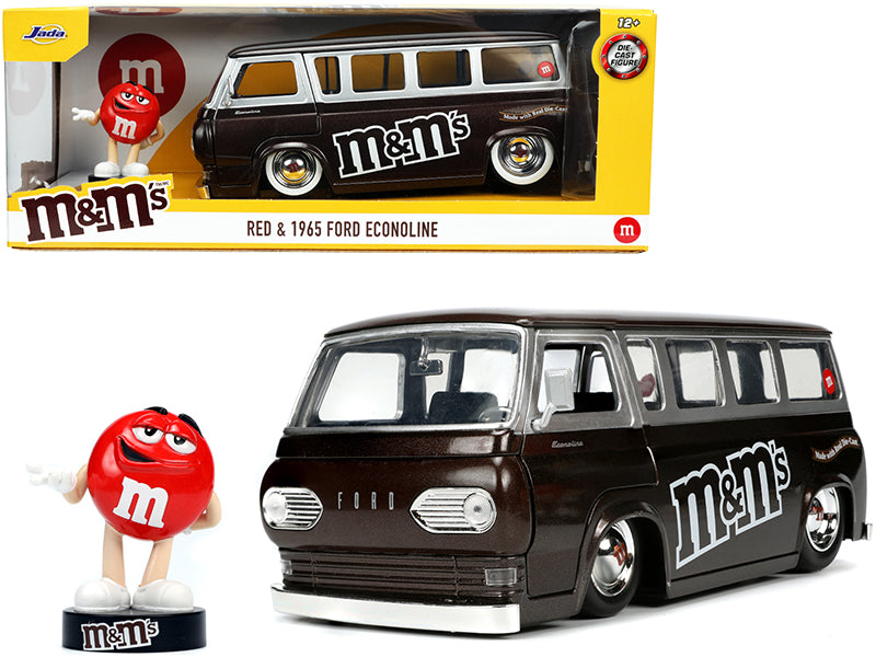 1965 Ford Econoline Bus Brown Metallic and Silver with Red M&M's Diecast Figurine 'Hollywood Rides' Series 1/24 Diecast Model Car by Jada