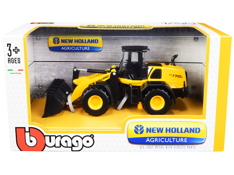 New Holland W170D Wheel Loader Yellow and Black 'New Holland Agriculture' Series 1/50 Diecast Model by Bburago
