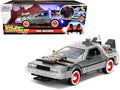 DeLorean Brushed Metal Time Machine with Lights 'Back to the Future Part III' (1990) Movie 'Hollywood Rides' Series 1/24 Diecast Model Car by Jada