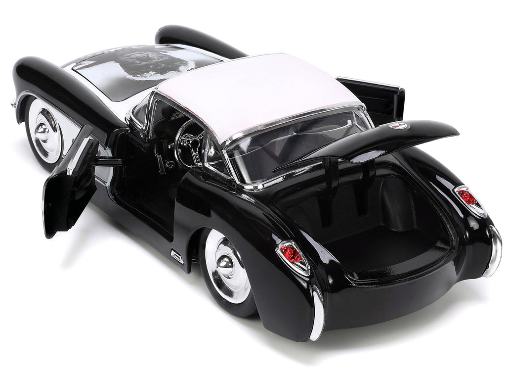 1957 Chevrolet Corvette Black with White Top and Wolfman Diecast Figure 'Universal Monsters' 'Hollywood Rides' Series 1/24 Diecast Model Car by Jada