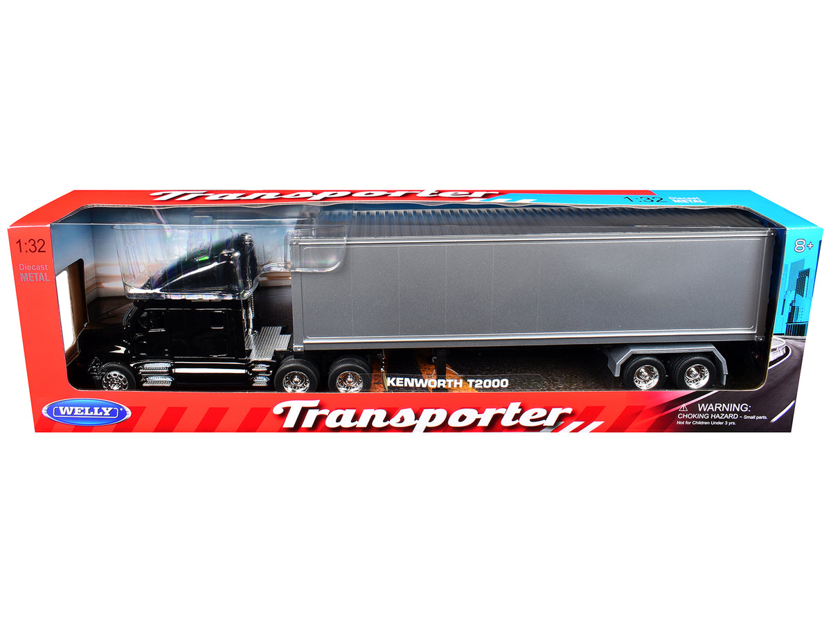 Kenworth T2000 Truck Black with Gray Container 'Transporter' Series 1/32 Diecast Model by Welly