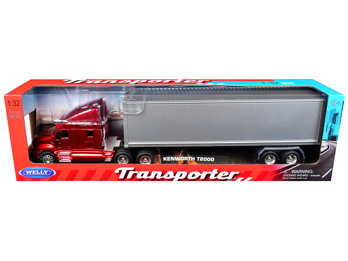 Kenworth T2000 Truck Red Metallic with Gray Container 'Transporter' Series 1/32 Diecast Model by Welly