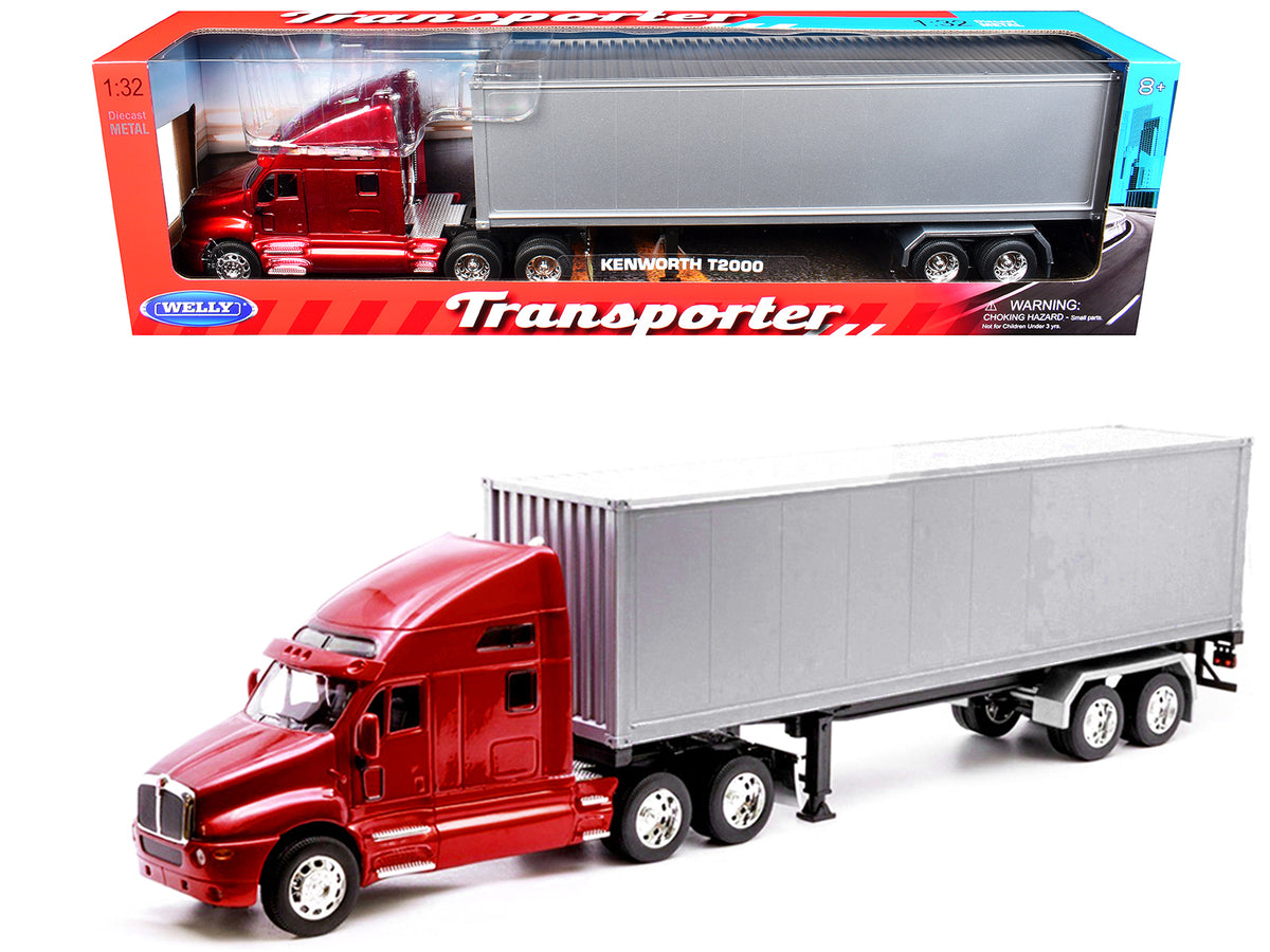 Kenworth T2000 Truck Red Metallic with Gray Container 'Transporter' Series 1/32 Diecast Model by Welly