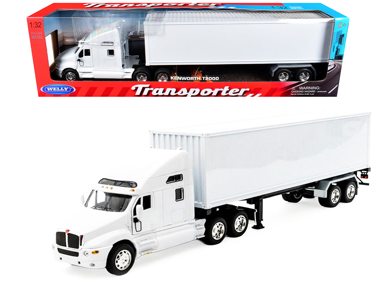 Kenworth T2000 Truck White with White Container 'Transporter' Series 1/32 Diecast Model by Welly
