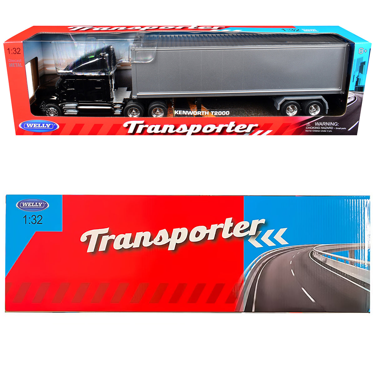 Kenworth T2000 Truck Black with Gray Container 'Transporter' Series 1/32 Diecast Model by Welly
