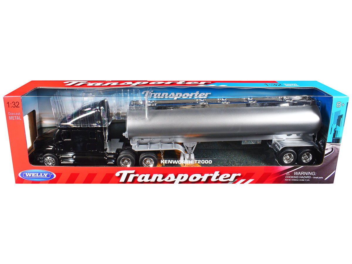 Kenworth T2000 Truck Black with Silver Tanker Trailer 'Transporter' Series 1/32 Diecast Model by Welly