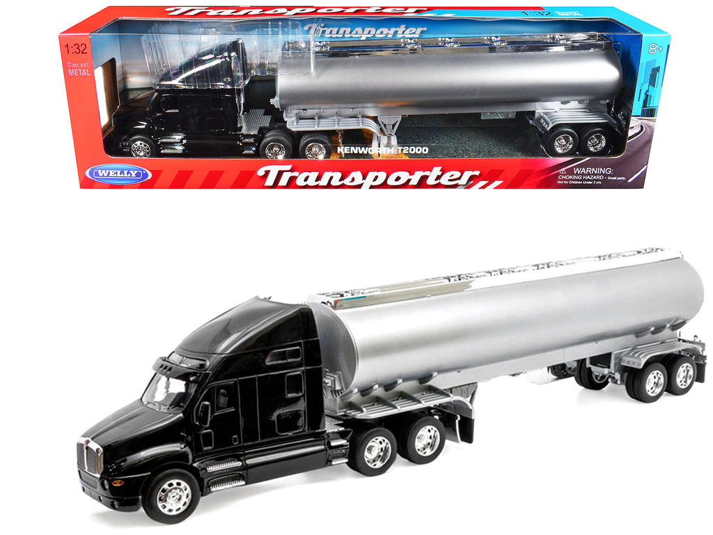 Kenworth T2000 Truck Black with Silver Tanker Trailer 'Transporter' Series 1/32 Diecast Model by Welly