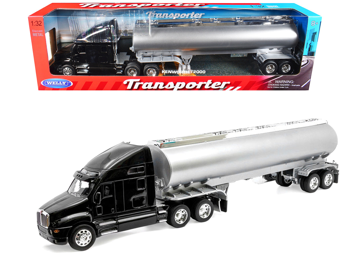 Kenworth T2000 Truck Black with Silver Tanker Trailer 'Transporter' Series 1/32 Diecast Model by Welly