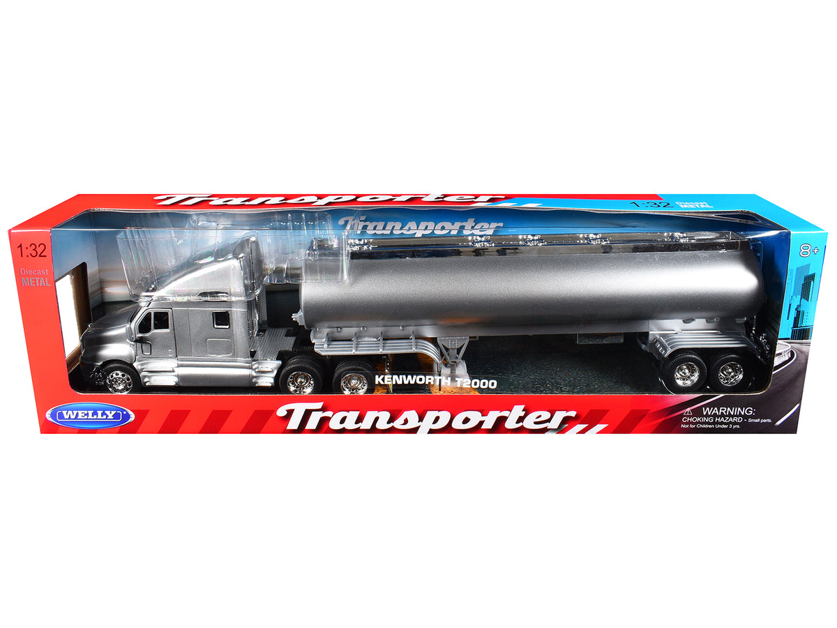 Kenworth T2000 Truck Silver Metallic with Silver Tanker Trailer 'Transporter' Series 1/32 Diecast Model by Welly