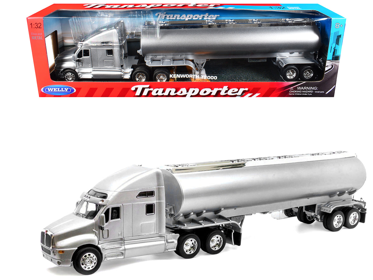 Kenworth T2000 Truck Silver Metallic with Silver Tanker Trailer 'Transporter' Series 1/32 Diecast Model by Welly