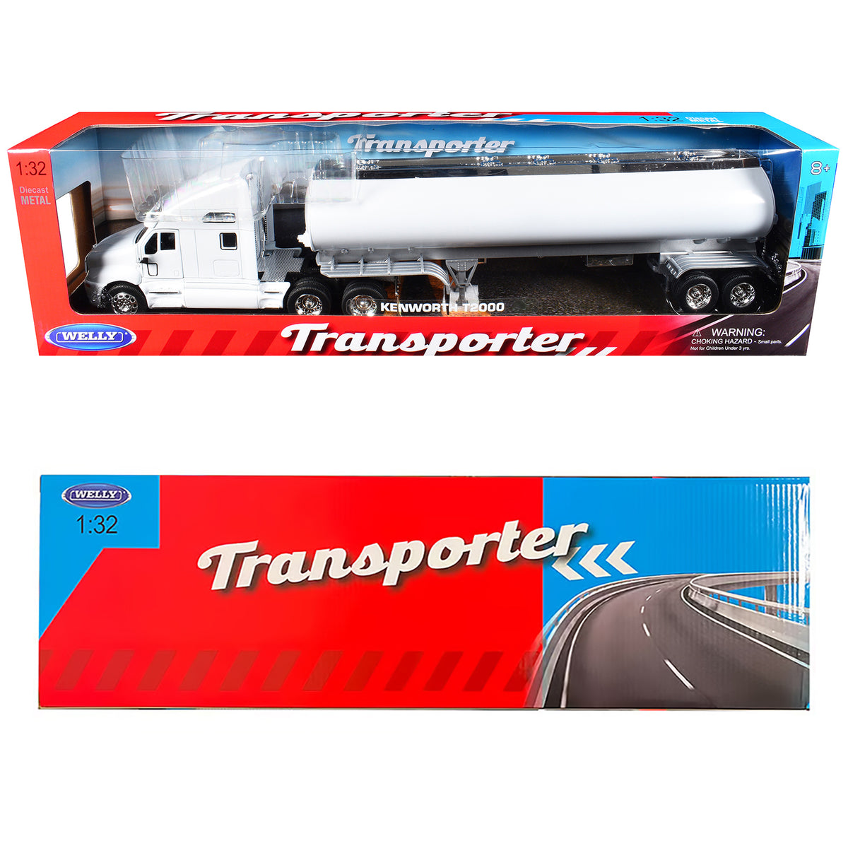 Kenworth T2000 Truck White with White Tanker Trailer 'Transporter' Series 1/32 Diecast Model by Welly