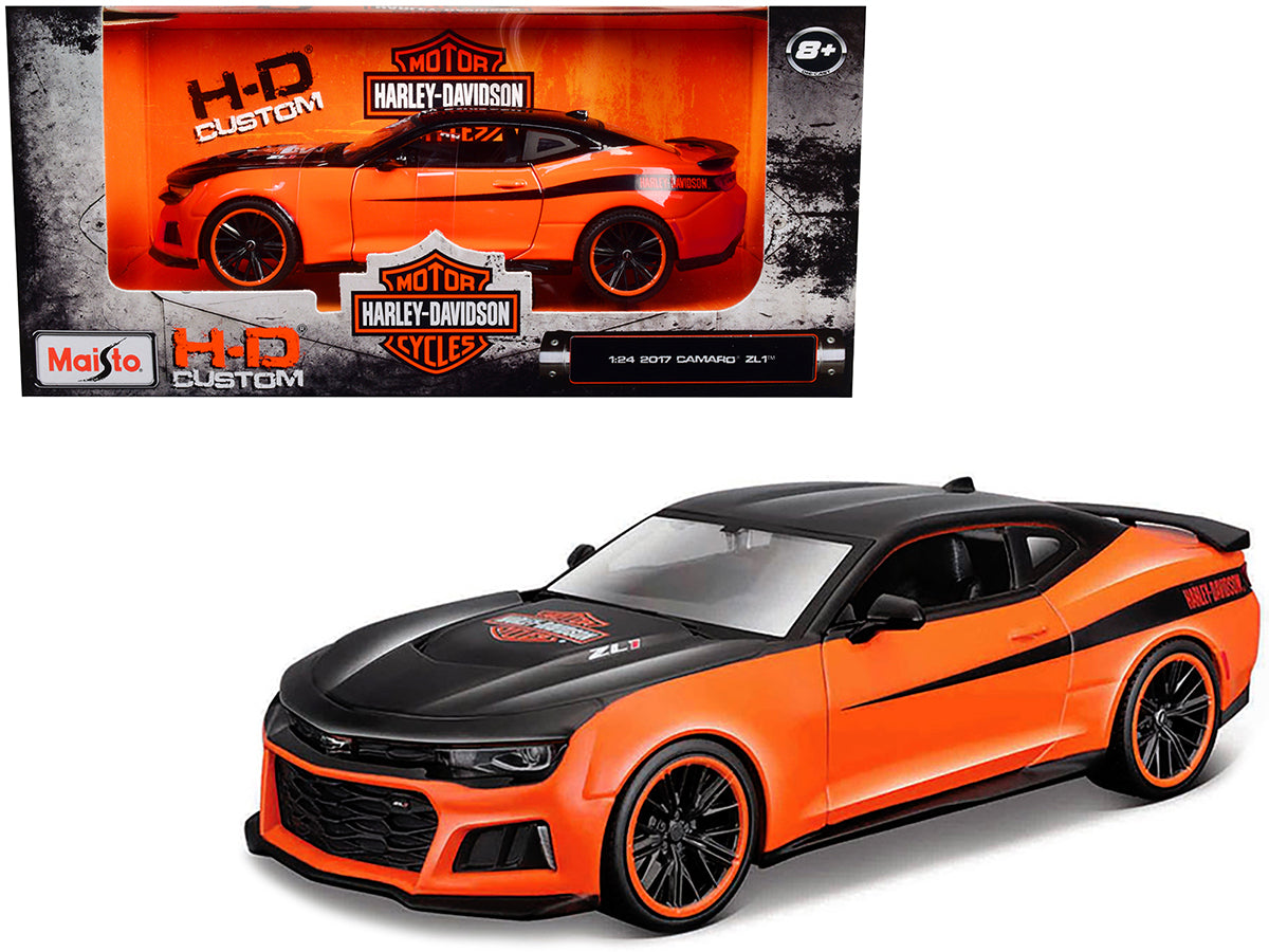 2017 Chevrolet Camaro ZL1 Orange and Black 'Harley Davidson' 'H-D Custom' Series 1/24 Diecast Model Car by Maisto