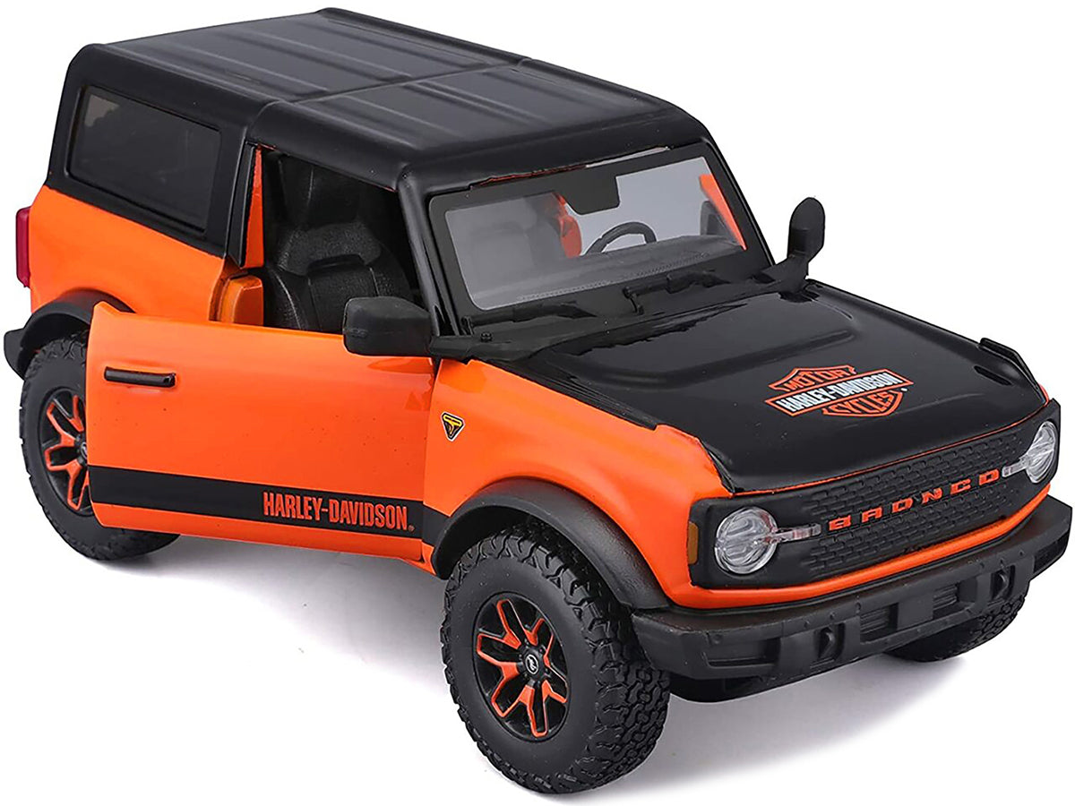 2021 Ford Bronco Badlands Orange and Black 'Harley Davidson' 'H-D Custom' Series 1/24 Diecast Model Car by Maisto