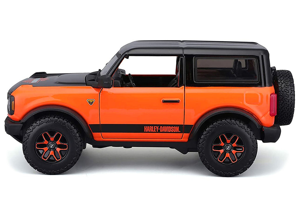 2021 Ford Bronco Badlands Orange and Black 'Harley Davidson' 'H-D Custom' Series 1/24 Diecast Model Car by Maisto