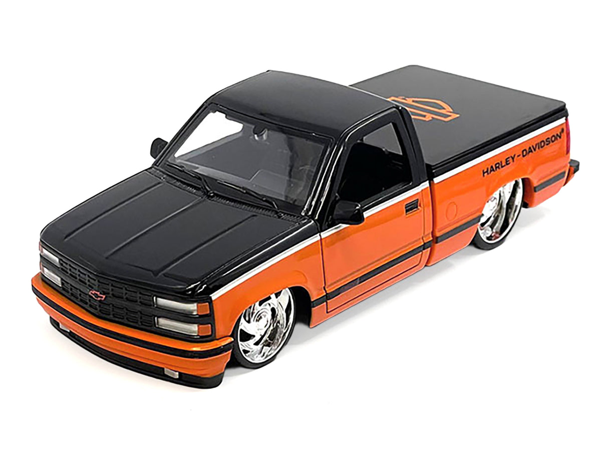 1993 Chevrolet 454 SS Pickup Truck 'Harley Davidson' Black and Orange 'H-D Custom' Series 1/24 Diecast Model Car by Maisto