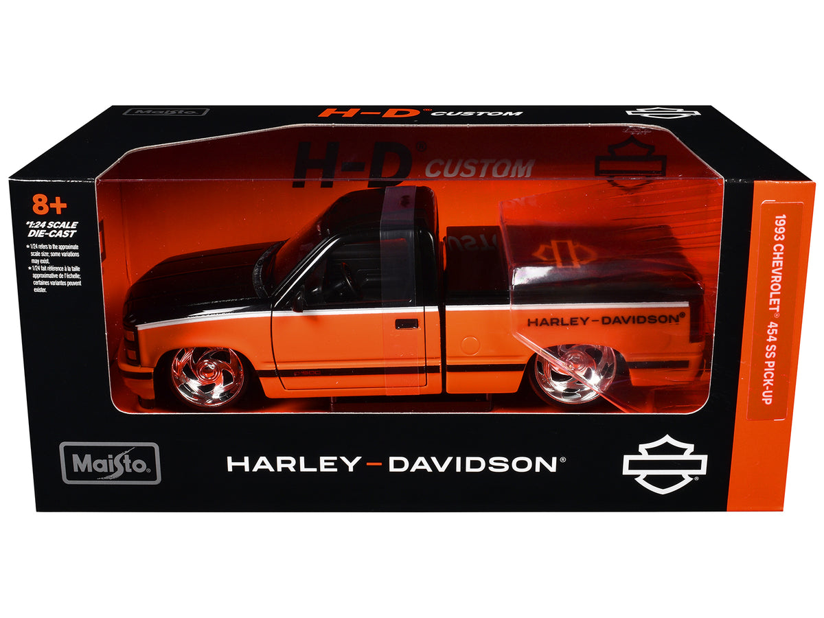 1993 Chevrolet 454 SS Pickup Truck 'Harley Davidson' Black and Orange 'H-D Custom' Series 1/24 Diecast Model Car by Maisto