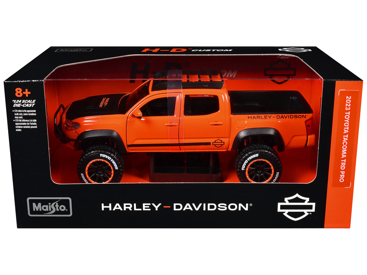 2023 Toyota Tacoma TRD Pro Pickup Truck 'Harley Davidson' Orange and Black with Roof Rack 'H-D Custom' Series 1/24 Diecast Model Car by Maisto