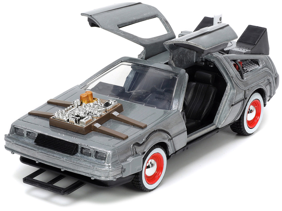 DeLorean DMC (Time Machine) Brushed Metal 'Back to the Future Part III' (1990) Movie 'Hollywood Rides' Series 1/32 Diecast Model Car by Jada