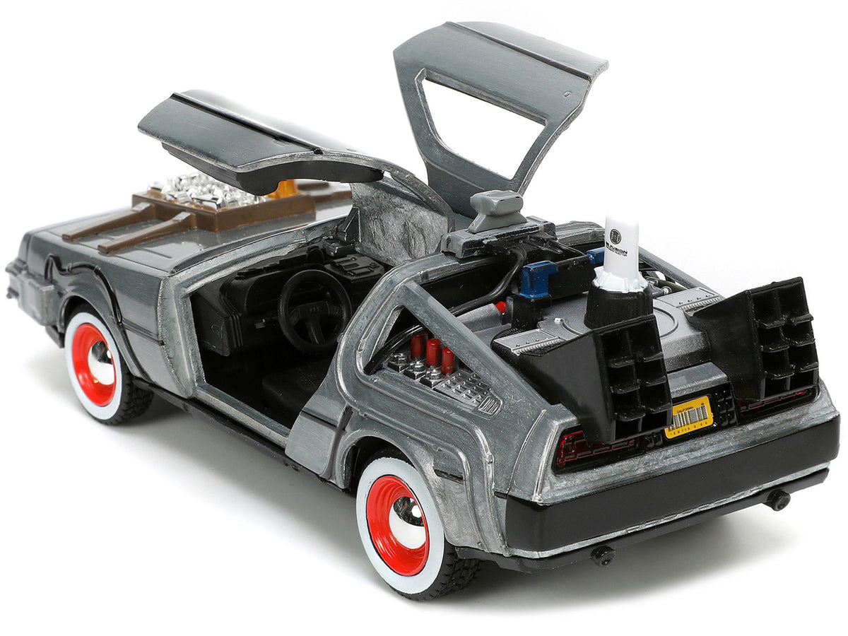 DeLorean DMC (Time Machine) Brushed Metal 'Back to the Future Part III' (1990) Movie 'Hollywood Rides' Series 1/32 Diecast Model Car by Jada
