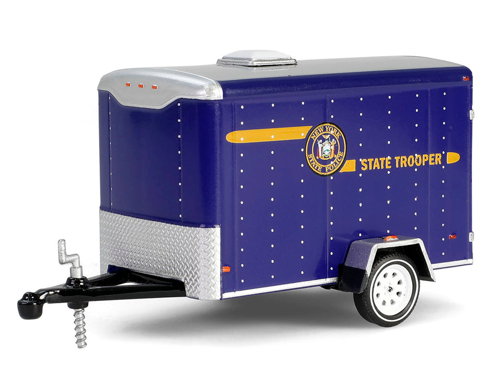 2001 Jeep Cherokee 'New York State Police' Blue with Yellow Stripes and Small Cargo Trailer 'Hot Pursuit Hitch & Tow' Series 1 1/64 Diecast Model Cars by Greenlight