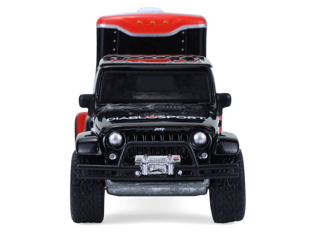 2012 Jeep Wrangler Unlimited 'Diablo Sport' Black with Red Graphics and Small Cargo Trailer 'Hitch & Tow' Series 33 1/64 Diecast Model Cars by Greenlight