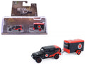 2012 Jeep Wrangler Unlimited 'Diablo Sport' Black with Red Graphics and Small Cargo Trailer 'Hitch & Tow' Series 33 1/64 Diecast Model Cars by Greenlight