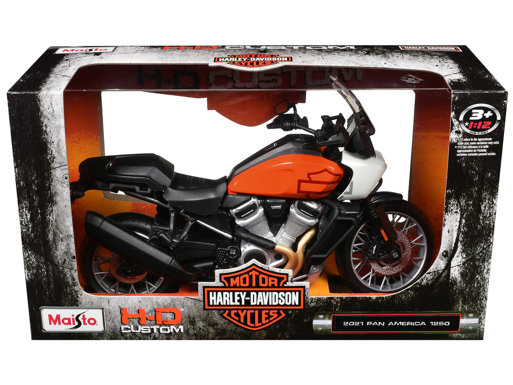 2021 Harley Davidson Pan America 1250 Motorcycle Orange and Black 'H-D Custom' 1/12 Diecast Model by Maisto