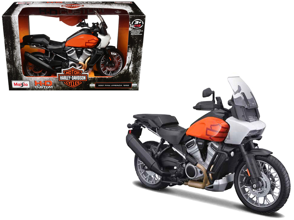 2021 Harley Davidson Pan America 1250 Motorcycle Orange and Black 'H-D Custom' 1/12 Diecast Model by Maisto