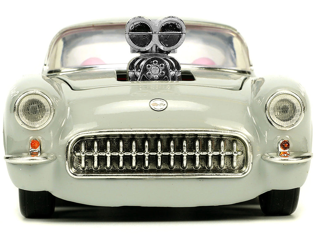 1957 Chevrolet Corvette Beige with Pink Interior with Bugs Bunny Figure 'Looney Tunes' 'Hollywood Rides' Series 1/24 Diecast Model Car by Jada