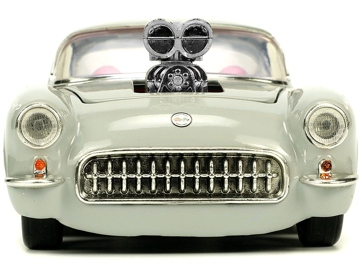1957 Chevrolet Corvette Beige with Pink Interior with Bugs Bunny Figure 'Looney Tunes' 'Hollywood Rides' Series 1/24 Diecast Model Car by Jada