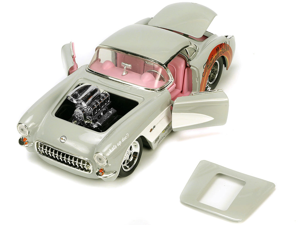 1957 Chevrolet Corvette Beige with Pink Interior with Bugs Bunny Figure 'Looney Tunes' 'Hollywood Rides' Series 1/24 Diecast Model Car by Jada