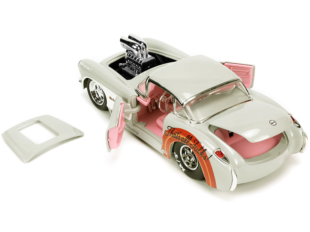 1957 Chevrolet Corvette Beige with Pink Interior with Bugs Bunny Figure 'Looney Tunes' 'Hollywood Rides' Series 1/24 Diecast Model Car by Jada