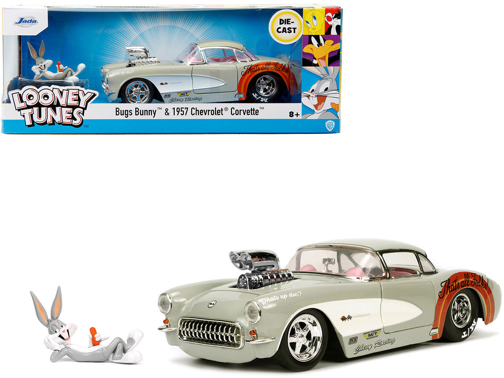 1957 Chevrolet Corvette Beige with Pink Interior with Bugs Bunny Figure 'Looney Tunes' 'Hollywood Rides' Series 1/24 Diecast Model Car by Jada