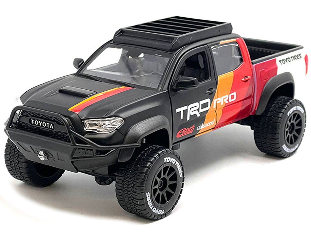 2023 Toyota Tacoma TRD PRO Off Road Pickup Truck Matt Black with Graphics and Roofrack 'Maisto Design' Series 1/27 Diecast Model Car by Maisto
