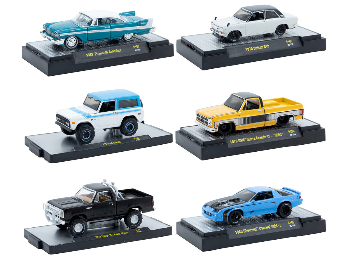 'Auto-Thentics' 6 piece Set Release 106 IN DISPLAY CASES Limited Edition 1/64 Diecast Model Cars by M2 Machines