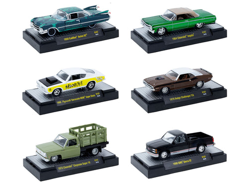 'Auto-Thentics' 6 piece Set Release 107 IN DISPLAY CASES Limited Edition 1/64 Diecast Model Cars by M2 Machines