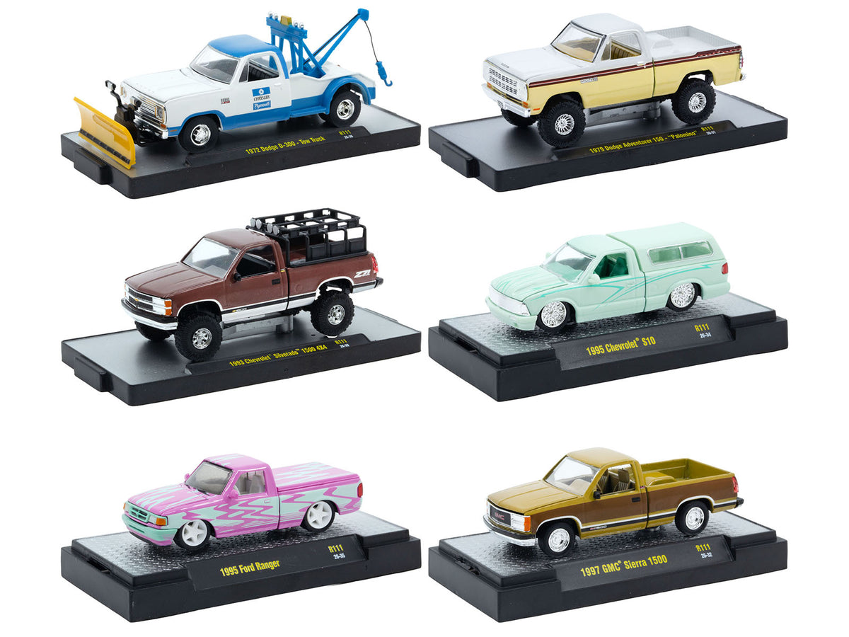 'Auto-Thentics' 6 piece Set Release 111 IN DISPLAY CASES Limited Edition 1/64 Diecast Model Cars by M2 Machines