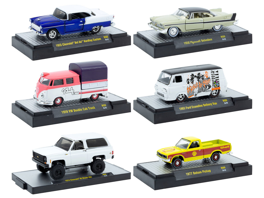 'Auto-Thentics' 6 piece Set Release 99 IN DISPLAY CASES Limited Edition 1/64 Diecast Model Cars by M2 Machines