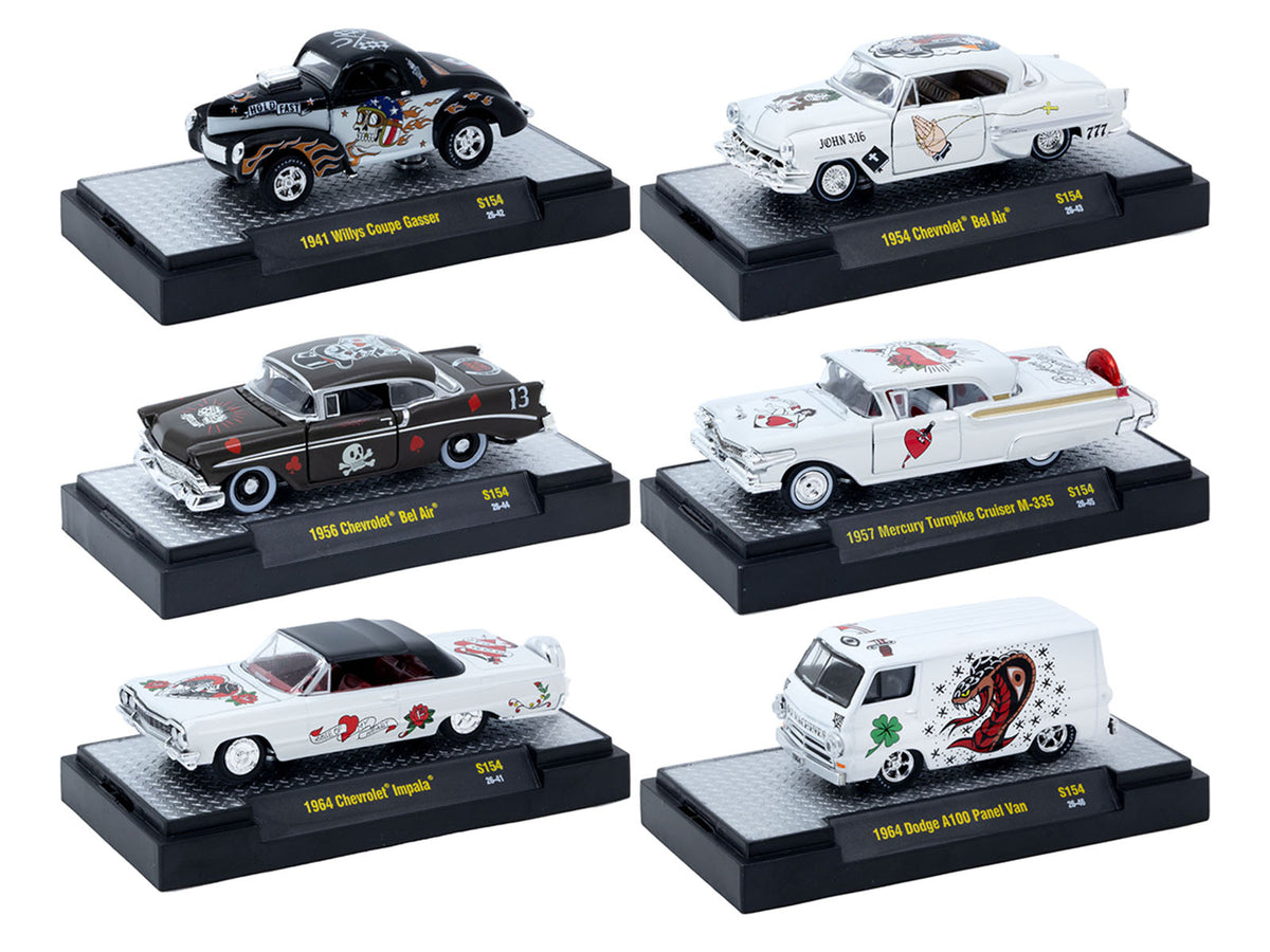 'Auto-Thentics' 6 piece Set Release S154 IN DISPLAY CASES Limited Edition 1/64 Diecast Model Cars by M2 Machines