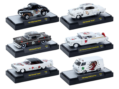 'Auto-Thentics' 6 piece Set Release S154 IN DISPLAY CASES Limited Edition 1/64 Diecast Model Cars by M2 Machines
