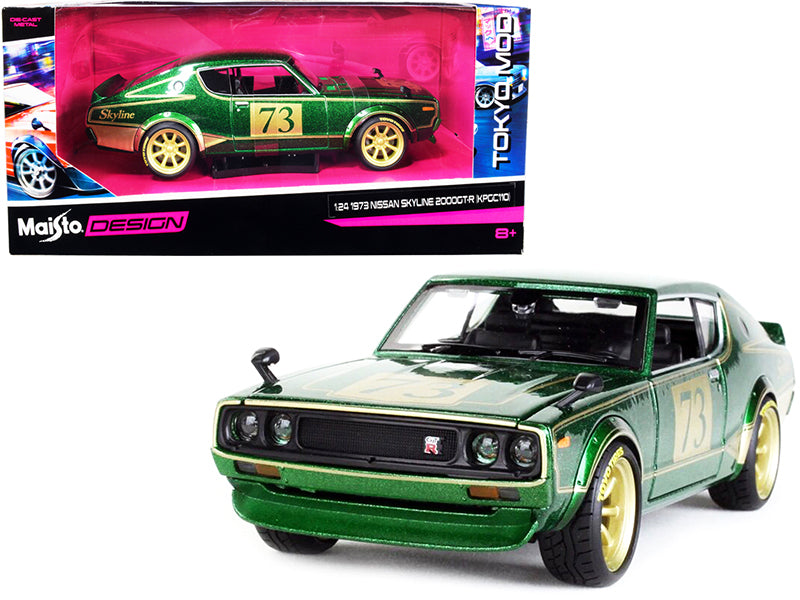1973 Nissan Skyline 2000GT-R (KPGC110) #73 Green Metallic with Gold Stripes 'Tokyo Mod' Series 1/24 Diecast Model Car by Maisto