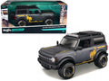 2021 Ford Bronco Badlands Dark Gray Metallic with Gold Graphics and Roof Rack 'Off-Road' 'Maisto Design' Series 1/24 Diecast Model Car by Maisto