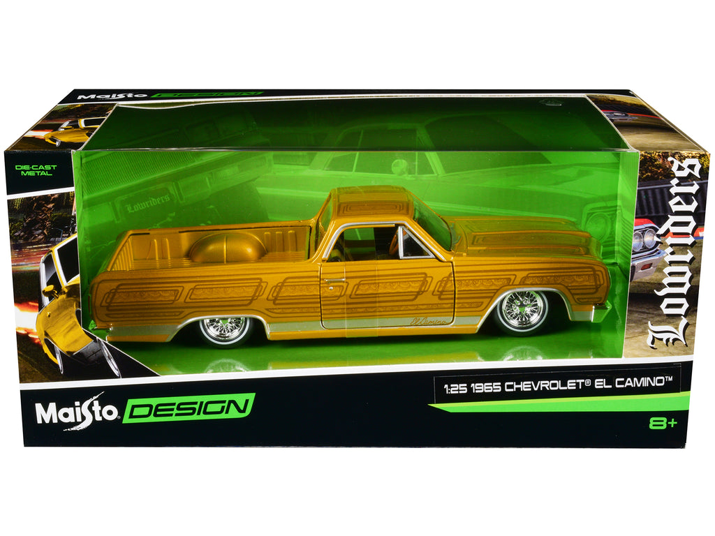 1965 Chevrolet El Camino Lowrider Gold Metallic with Graphics 'Lowriders' Series 1/25 Diecast Model Car by Maisto