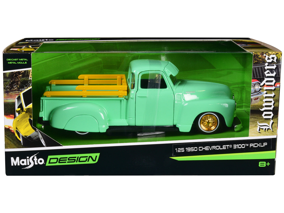 1950 Chevrolet 3100 Pickup Truck Lowrider Light Green with Gold Wheels 'Lowriders' Series 1/24 Diecast Model Car by Maisto