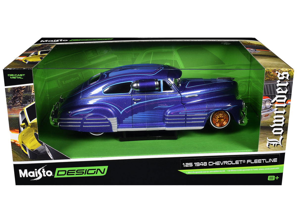 1948 Chevrolet Fleetline Lowrider Blue Metallic with Graphics 'Maisto Design' Series 1/25 Diecast Model Car by Maisto